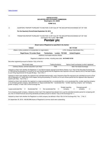 Thumbnail Pentair
 10-Q Quarterly Report FY2019 