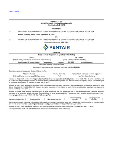 Thumbnail Pentair
 10-Q Quarterly Report FY2023 