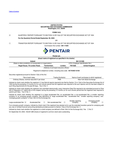 Thumbnail Pentair
 10-Q Quarterly Report FY2025 