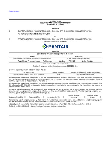 Thumbnail Pentair
 10-Q Quarterly Report FY 