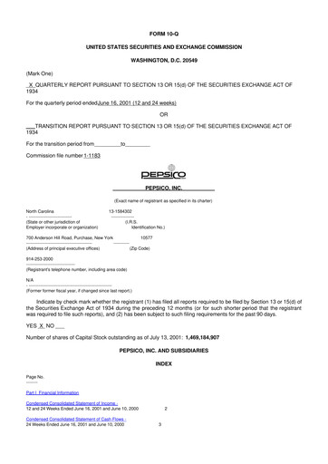 Miniature Pepsico 10-Q Rapport trimestriel  