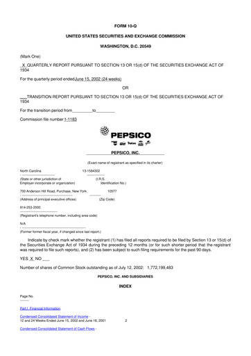 Miniature Pepsico 10-Q Rapport trimestriel  