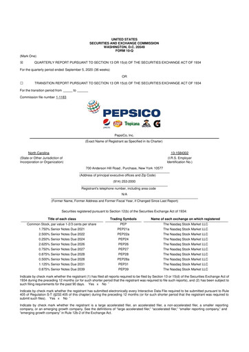 Miniature Pepsico 10-Q Rapport trimestriel 2020 