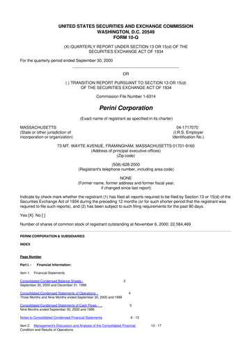 Miniature Tutor Perini Corporation
 10-Q Rapport trimestriel  