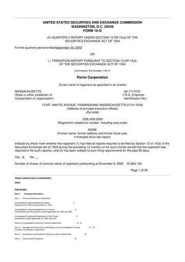 Miniature Tutor Perini Corporation
 10-Q Rapport trimestriel  