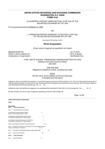 Miniature Tutor Perini Corporation
 10-Q Rapport trimestriel  