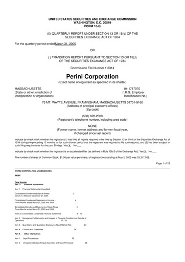 Miniature Tutor Perini Corporation
 10-Q Rapport trimestriel  