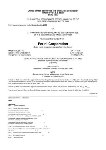Miniature Tutor Perini Corporation
 10-Q Rapport trimestriel  