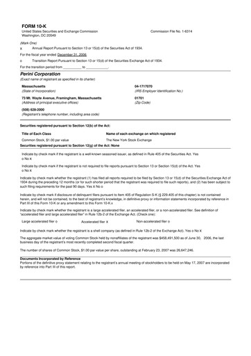 Miniature Tutor Perini Corporation
 10-K Rapport annuel 
