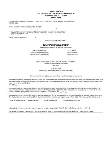 Thumbnail Tutor Perini Corporation
 10-Q Quarterly Report FY 