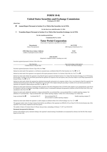 Miniature Tutor Perini Corporation
 10-K Rapport annuel 2016