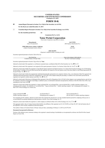 Miniature Tutor Perini Corporation
 10-K Rapport annuel 2017