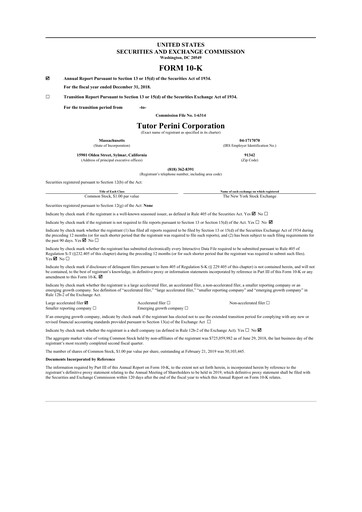 Miniature Tutor Perini Corporation
 10-K Rapport annuel 2018