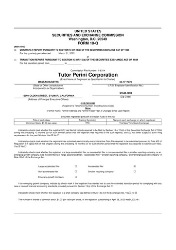 Miniature Tutor Perini Corporation
 10-Q Rapport trimestriel 2022 