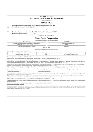 Miniature Tutor Perini Corporation
 10-K Rapport annuel 2022