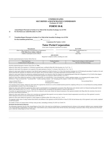 Miniature Tutor Perini Corporation
 10-K Rapport annuel 2024