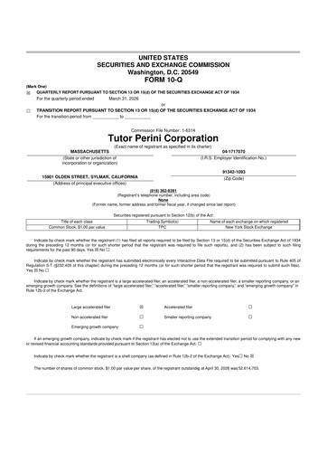 Thumbnail Tutor Perini Corporation
 10-Q Quarterly Report FY 