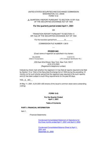 Thumbnail Pfizer 10-Q Quarterly Report FY 