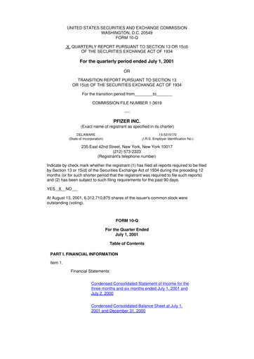 Thumbnail Pfizer 10-Q Quarterly Report FY 