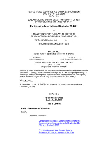 Thumbnail Pfizer 10-Q Quarterly Report FY 