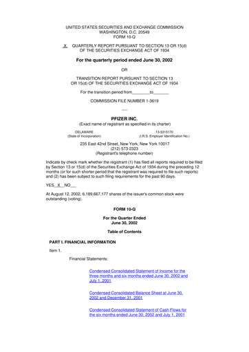 Thumbnail Pfizer 10-Q Quarterly Report FY 