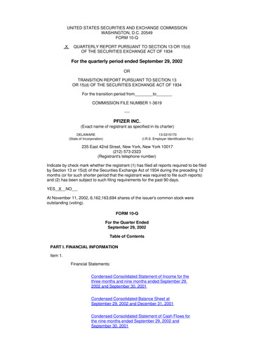 Thumbnail Pfizer 10-Q Quarterly Report FY 