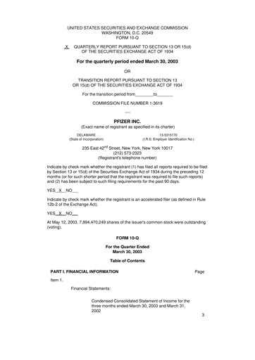 Miniature Pfizer 10-Q Rapport trimestriel  