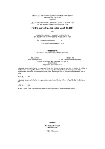Thumbnail Pfizer 10-Q Quarterly Report FY 