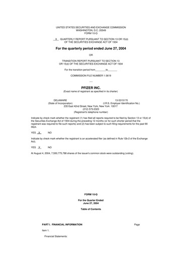 Thumbnail Pfizer 10-Q Quarterly Report FY 