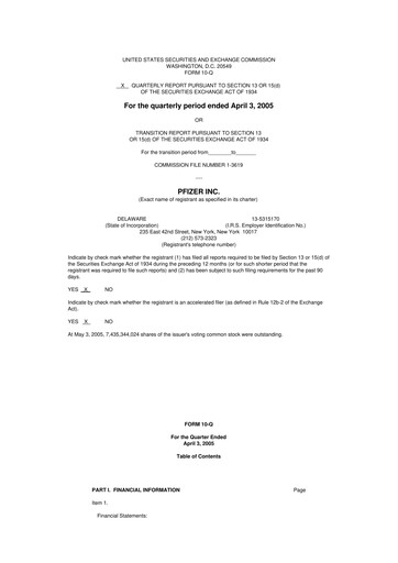 Thumbnail Pfizer 10-Q Quarterly Report FY 