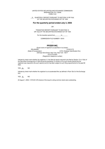 Thumbnail Pfizer 10-Q Quarterly Report FY 