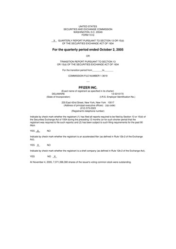 Thumbnail Pfizer 10-Q Quarterly Report FY 