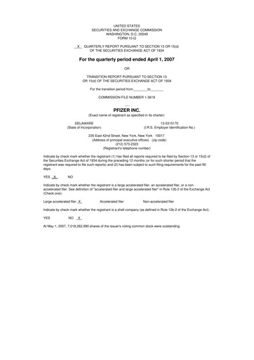 Thumbnail Pfizer 10-Q Quarterly Report FY 