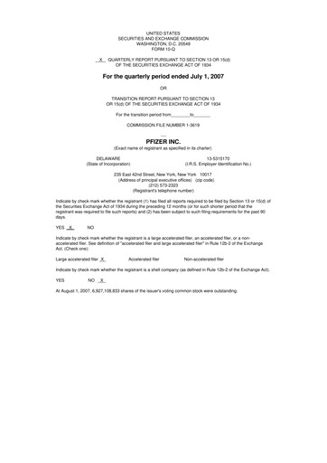 Thumbnail Pfizer 10-Q Quarterly Report FY 