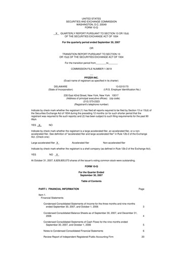 Thumbnail Pfizer 10-Q Quarterly Report FY 