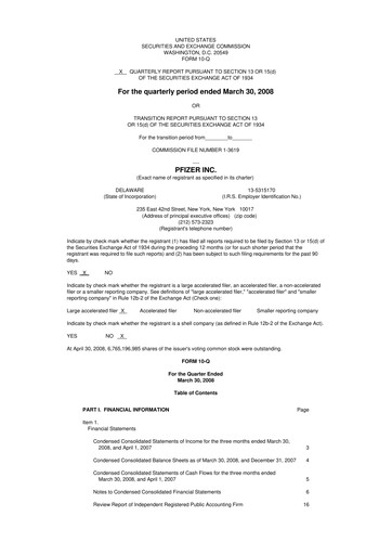 Thumbnail Pfizer 10-Q Quarterly Report FY 