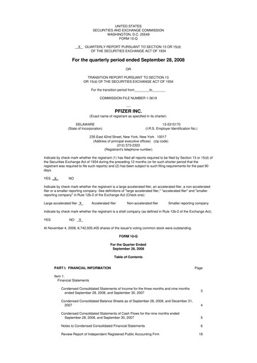 Thumbnail Pfizer 10-Q Quarterly Report FY 