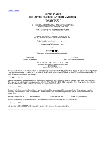 Miniature Pfizer 10-Q Rapport trimestriel 2012 