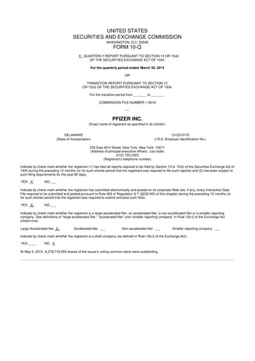 Miniature Pfizer 10-Q Rapport trimestriel 2014 