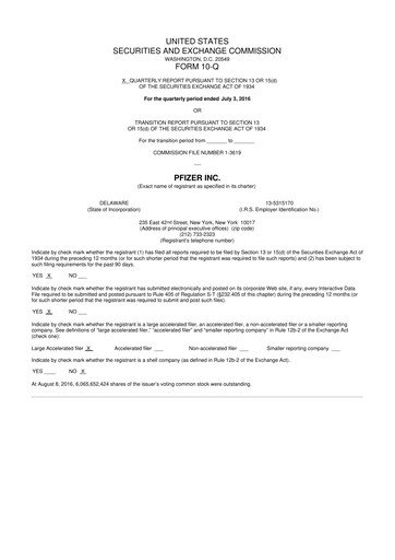 Miniature Pfizer 10-Q Rapport trimestriel 2016 