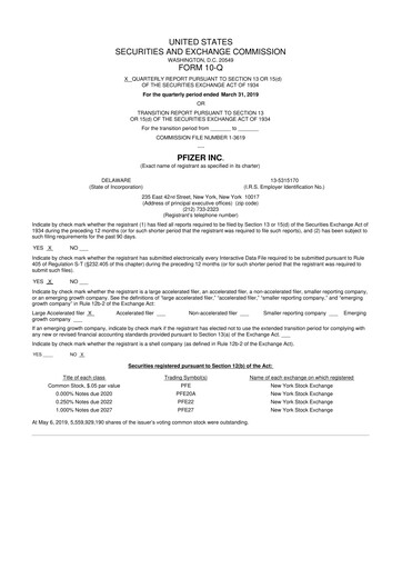 Miniature Pfizer 10-Q Rapport trimestriel 2019 