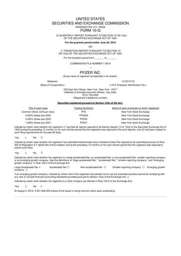 Miniature Pfizer 10-Q Rapport trimestriel 2019 