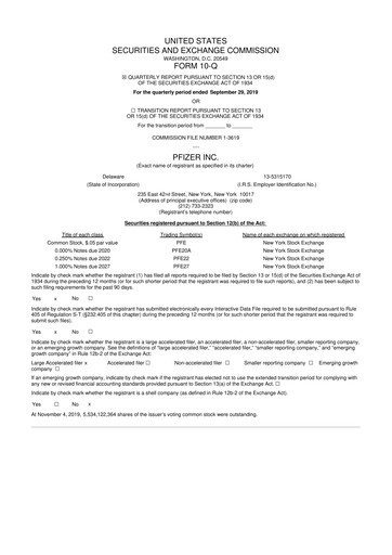 Miniature Pfizer 10-Q Rapport trimestriel 2019 