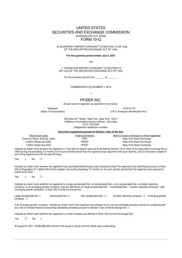 Miniature Pfizer 10-Q Rapport trimestriel 2021 