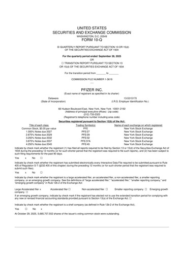 Miniature Pfizer 10-Q Rapport trimestriel 2025 