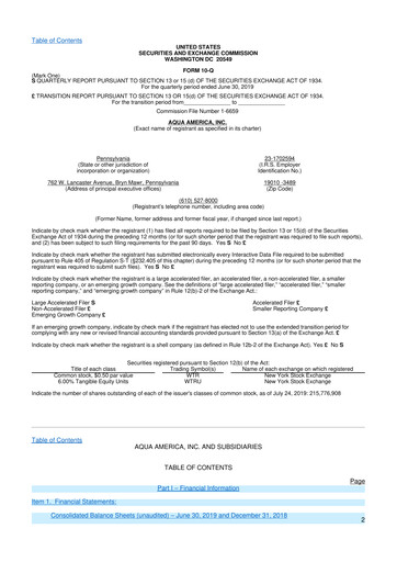 Thumbnail Essential Utilities
 10-Q Quarterly Report FY2019 