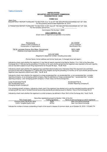 Thumbnail Essential Utilities
 10-Q Quarterly Report FY2019 