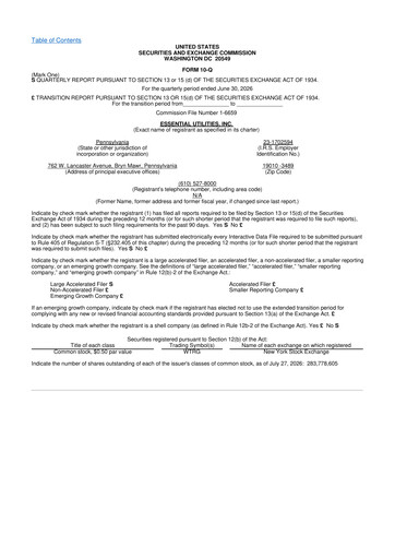 Thumbnail Essential Utilities
 10-Q Quarterly Report FY2026 