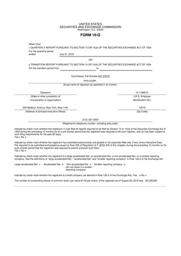 Thumbnail PVH Corp.
 10-Q Quarterly Report FY2016 