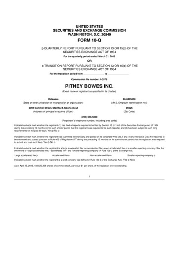 Miniature Pitney Bowes 10-Q Rapport trimestriel 2016 